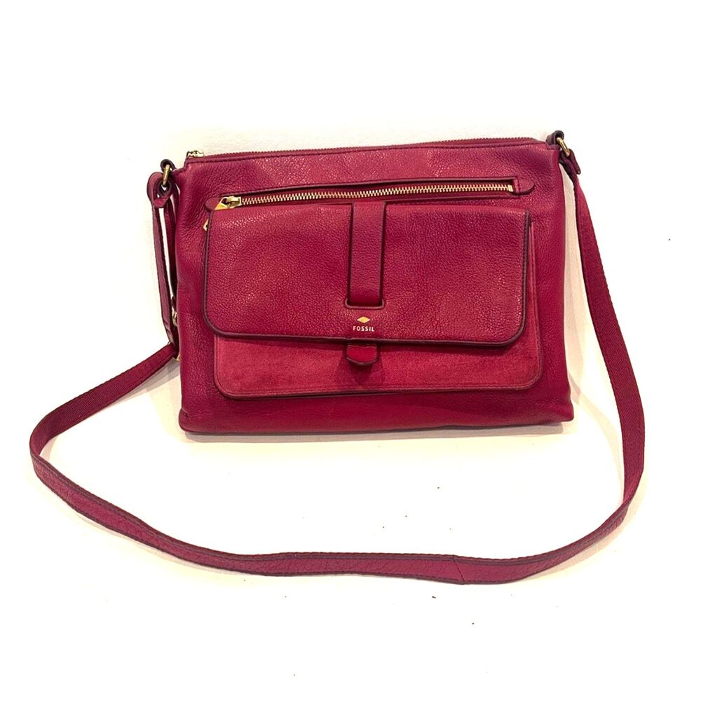 Fossil Kinley Crossbody Bag Wine/Fig Leather Suede - Picture 2 of 12